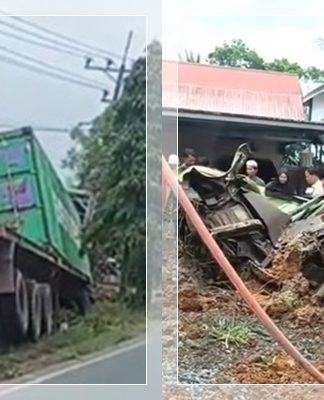 Truk Kontainer Hantam Bangunan Pinggir Jalan di Tanbu, Sopir Terjepit Kabin yang Rusak Parah