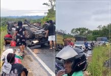 Mobil Terbalik di Jalur Alternatif Batulicin–Mantewe Tanah Bumbu, Diduga Melaju Saat Jalan Licin