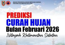 BPBD Informasikan Prediksi Curah Hujan di Kalsel Februari 2026