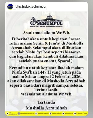 Jadwal Ibadah Malam Nisfu Sya'ban di Musholla Arraudhah Sekumpul