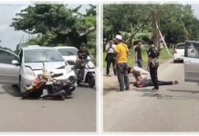 Kecelakaan di Jalan A Yani Tapin Selatan, Motor Nyangkut di Bumper Mobil Terekam Video
