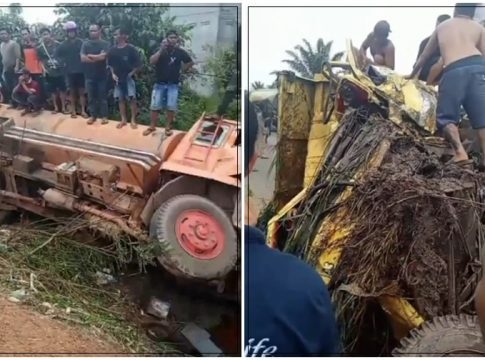 Maut di Trans Kalimantan! Tangki CPO vs Dump Truck, Kendaraan Terperosok ke Semak, Sopir Tewas