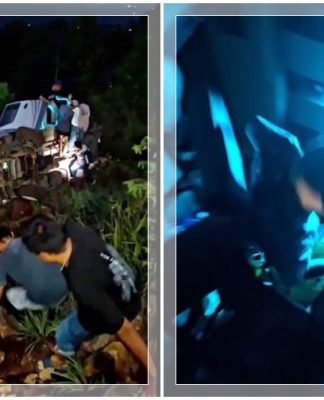 BREAKING NEWS! Bus Elf Terbalik dan Masuk Jurang di Puncak Tahura Sultan Adam, Relawan Evakuasi Korban