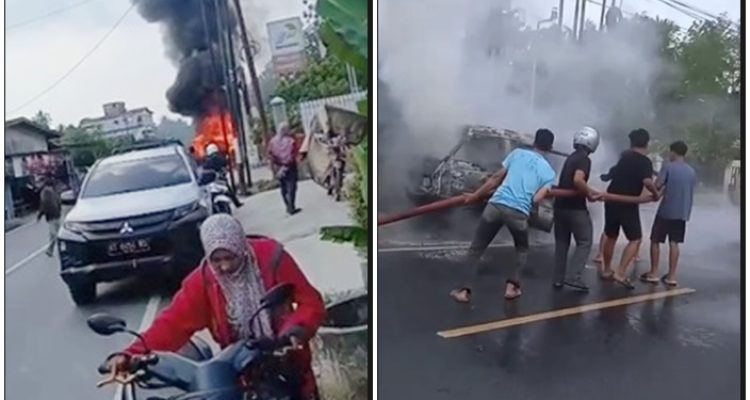 Mobil Mendadak Terbakar di Depan SPBU Mantuil Tabalong, Warga Panik Lalu Menjauh