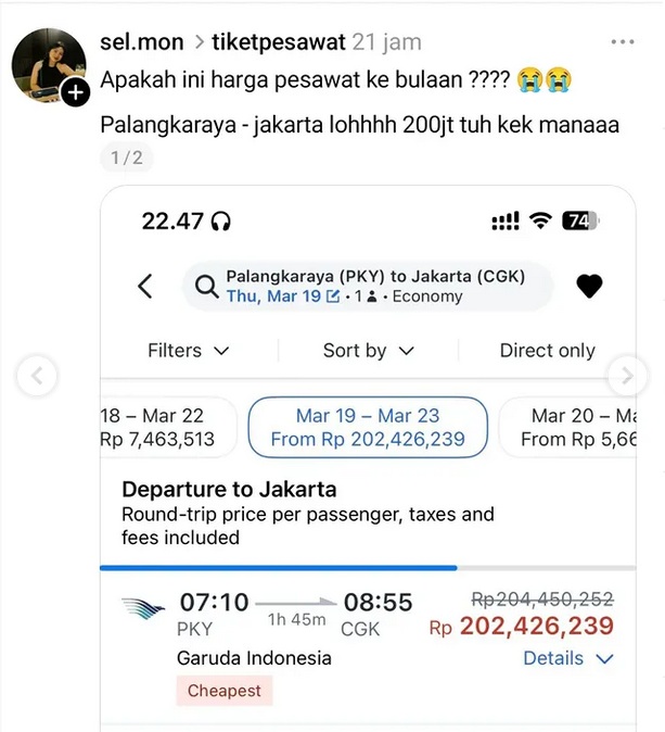 Maskapai Garuda Indonesia Tanggapi Hebohnya Kabar Tiket Mudik Lebaran Palangkaraya-Jakarta Rp200 Juta