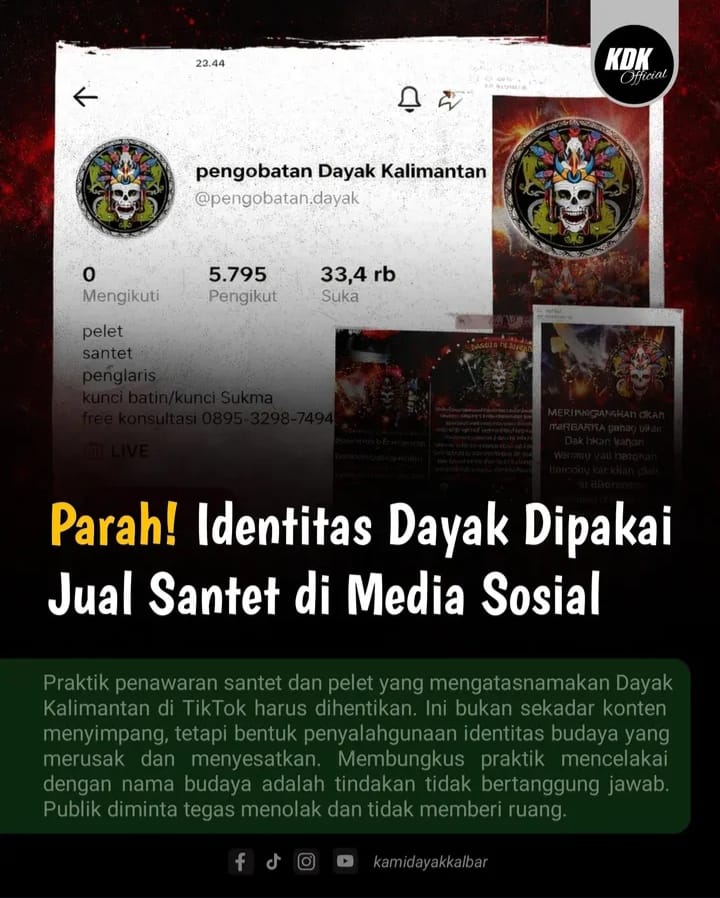 Komunitas Dayak Kalimantan Barat Geram Nama Suku Mereka Disalahgunakan untuk Iklankan Santet Hingga Pelet di Media Sosial