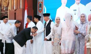 Tiga Serangkai Sambut Tamu di Halal Bihalal Idul Fitri di Mahligai Pancasila