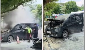 DETIK-DETIK Aksi Heroik Satpam Jinakkan Api yang Membakar Mobil di Parkiran Bank Mandiri Banjarmasin