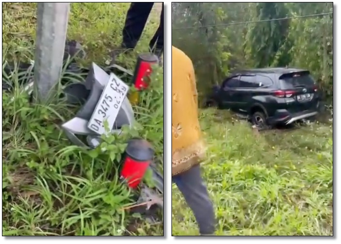 DETIK-DETIK Kecelakaan Mengerikan di Liang Anggang Banjarbaru, Motor Hancur Lebur Usai Tabrakan dengan Mobil