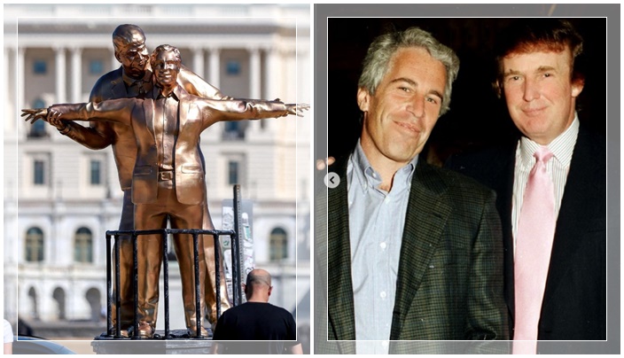 VIRAL di Washington DC! Patung Mesra Donald Trump–Jeffrey Epstein Bergaya Titanic Muncul di National Mall
