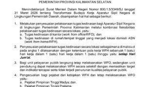 ASN Pemprov Kalsel WFH Setiap Jumat Mulai April