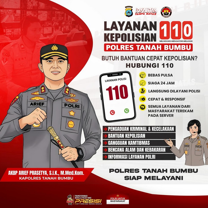 Alami Gangguan Kamtibmas Hingga Kriminalitas? Telepon Saja Polres Tanah Bumbu di  Layanan Kepolisian 110