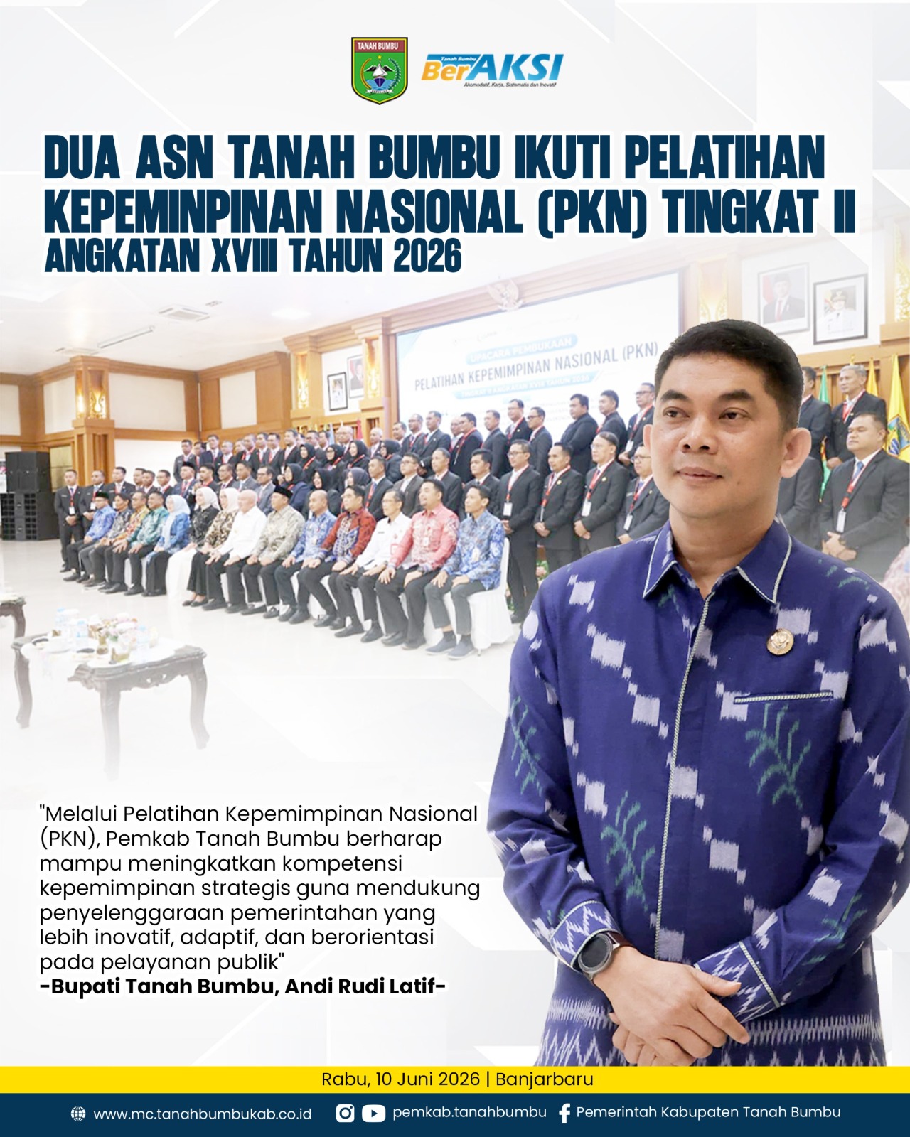 Tingkatkan Kualitas, Pemkab Tanah Bumbu Kirim 2 ASN Ikuti Pelatihan Kepemimpinan Nasional (PKN) Tingkat II 2026 di Banjarbaru