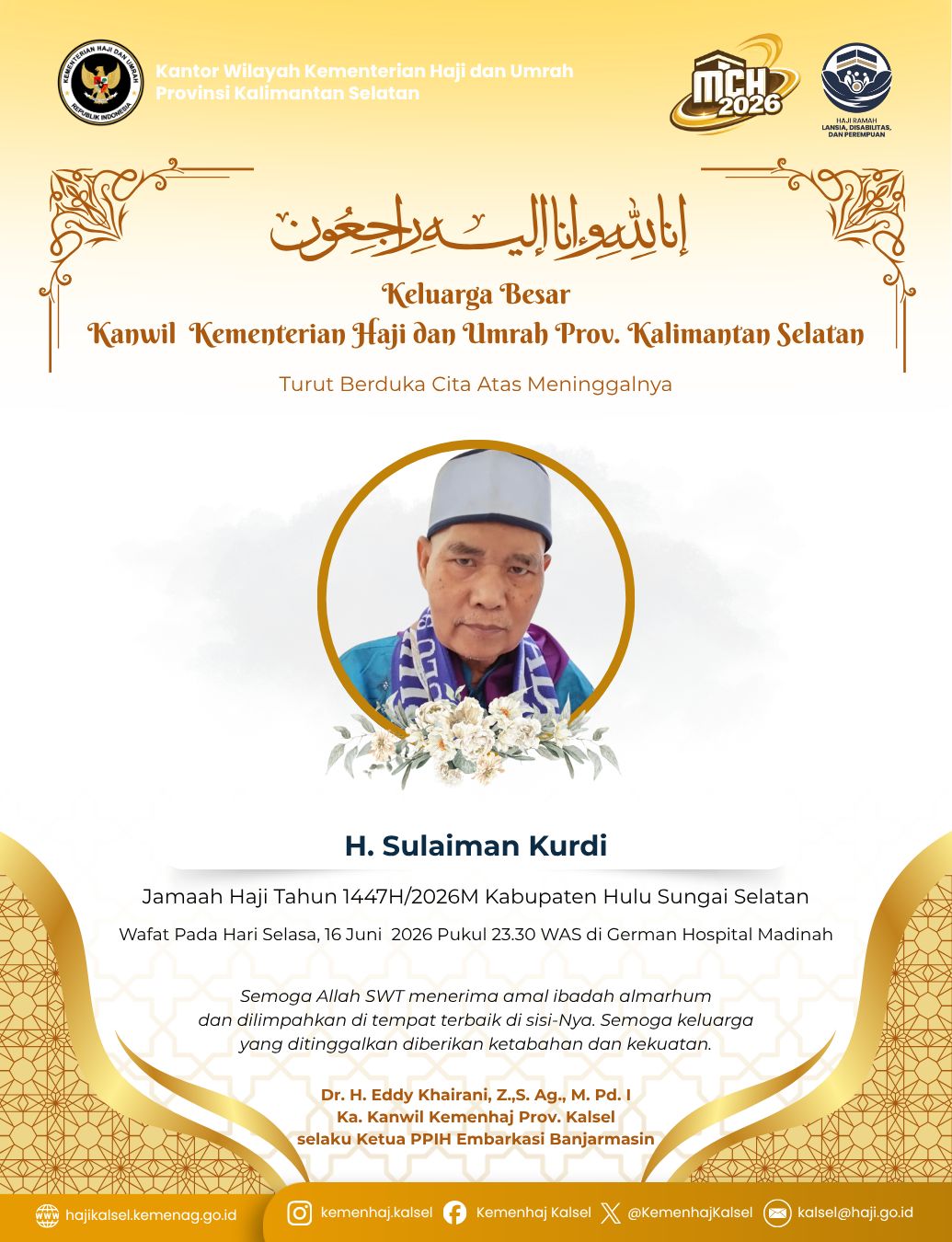 Kemenhaj Kalsel Umumkan Satu Lagi Jemaah Haji 2026 Debarkasi Banjarmasin Wafat di Tanah Suci, Asal HSS
