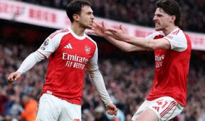 Duo gelandang Arsenal, Declan Rice dan Martin Zubimendi