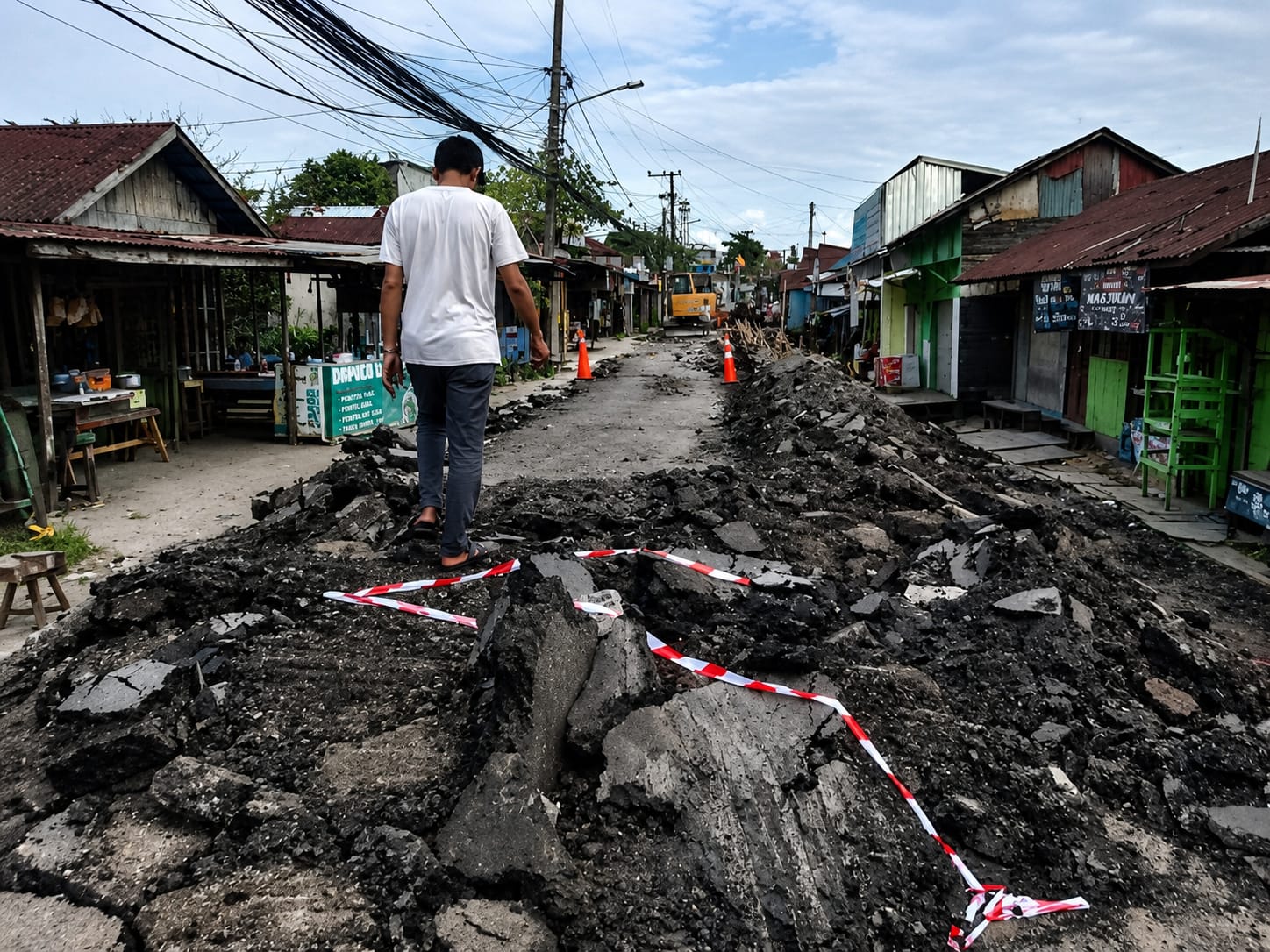 Perbaikan Jalan Veteran Banjarmasin yang Ambles Diperkirakan Tiga Pekan, Pemasukan Pedagang Sepi