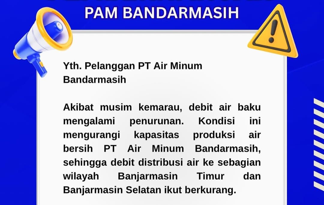 Pasokan Air Bersih ke Banjarmasin Timur dan Selatan Berkurang, PAM Bandarmasih Ungkap Alasannya
